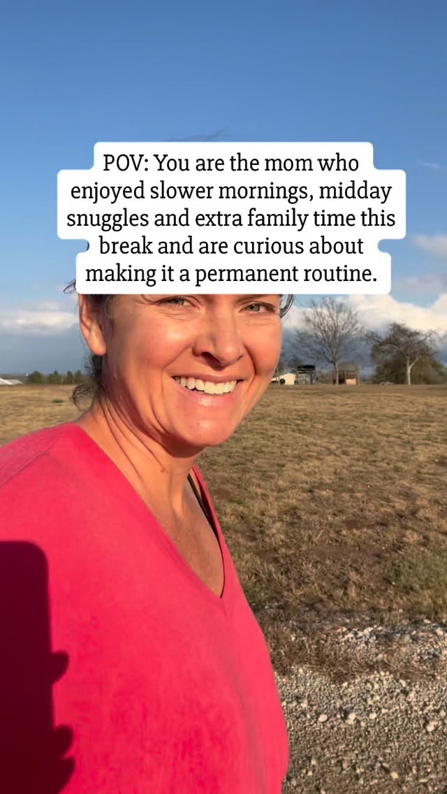 We left public school to homeschool after a break. 

It wasn’t planned. I wasn’t prepared. But, what I witnessed that week off was enough to nudge me into doing the right thing for my kids. 

Their nervous systems settled. 
They were happier than I had seen them in a long time. 
We felt connected and more engaged as a family and I realized school was sucking the life out of them, just as it had done me many years prior. 

If you enjoyed the extra time with your children this week and they had a different joy to them too, you can create a new normal. 

It may be time to question a routine that isn’t working. 

It may be time to create something calmer and simplified. 

If a small part of you is wondering - “Can I do it differently?” You are in the right place. 

Follow me @alisha.wendell for a slower, calmer, more connected way to raise your kids- one that doesn’t require early mornings or rigid schedules. 

If you are new here, I’m Alisha - former public school teacher who now homeschools in a way very different than my public education teaching days. 

If you are unsure where to start, grab the homeschool mindset survey in my bio. 

#Homeschool #homeschoolcurriculum #homeschooling #homeschoolsupport #homeschoolencouragement #homeschoolinspiration #homeschoolcommunity #unschool #unschooling #newhomeschooler #texashomeschool #dfwhomeschool