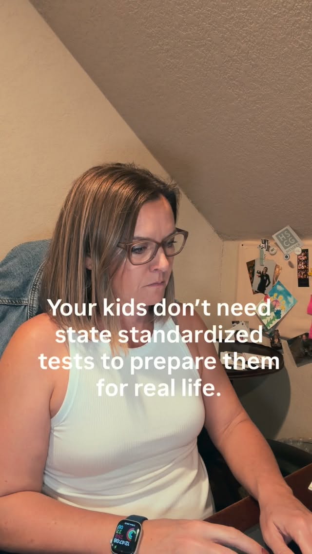 Kids don’t need standardized tests to be ready for real life, they need real life.

When the time comes to take a test, they’ll prepare. They’ll practice. They’ll figure it out just like they do with everything else.

But you can’t cram curiosity.
You can’t bubble in critical thinking.
And you definitely can’t test for a love of learning.

Raise thinkers, problem-solvers, and kids who aren’t afraid to try and they’ll handle the test when (and if) it matters.

👇 Save this if you’ve ever questioned the system and share it with a mom who needs the reminder.

PS- If your kids are in public education- opt them out of that money and data grab. 

#homeschooling #unschooling #homeeducation #homeschoolmom #homeschoolinspiration